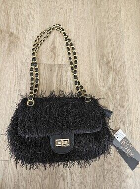 Ruby Collection Black Textured Chain-Handle Shoulder Bag